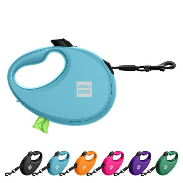 Рулетка с контейнером для пакетов WAUDOG R-leash для собак весом до 12 kg - S (голубая) 26272 фото