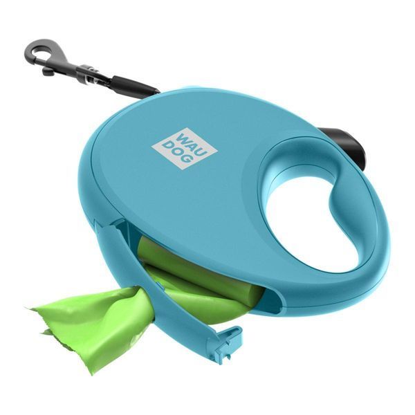 Рулетка с контейнером для пакетов WAUDOG R-leash для собак весом до 12 kg - S (голубая) 26272 фото