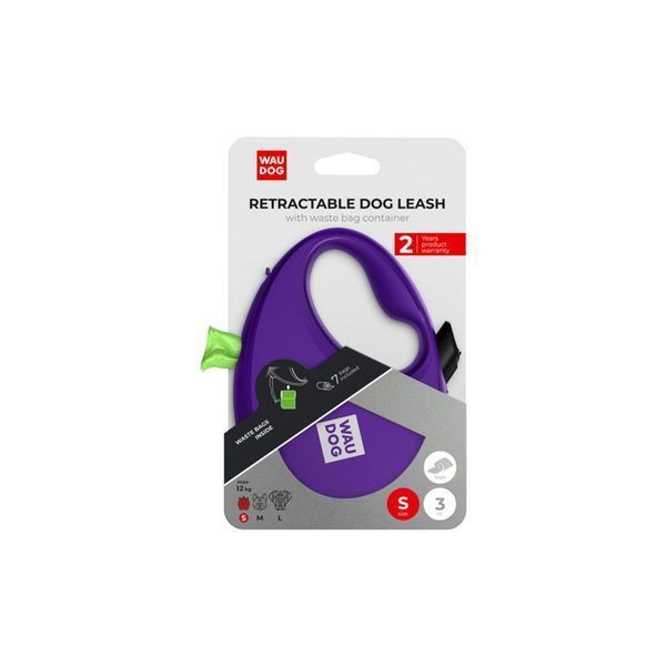 Рулетка с контейнером для пакетов WAUDOG R-leash для собак весом до 12 kg - S (фиолетовая) 26279 фото