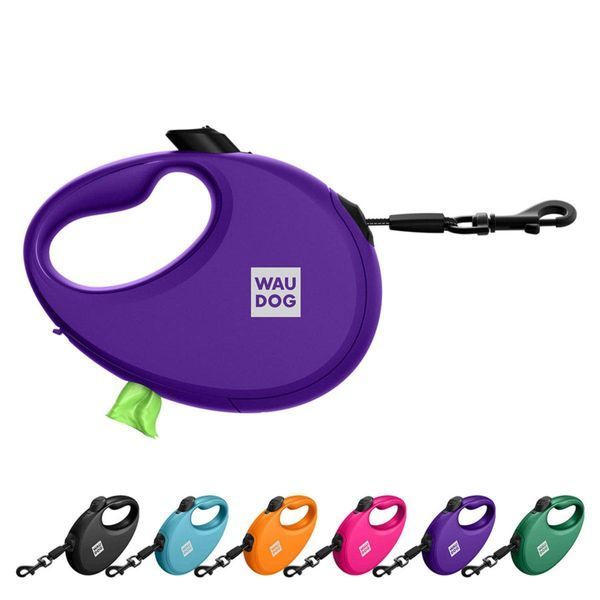 Рулетка с контейнером для пакетов WAUDOG R-leash для собак весом до 12 kg - S (фиолетовая) 26279 фото