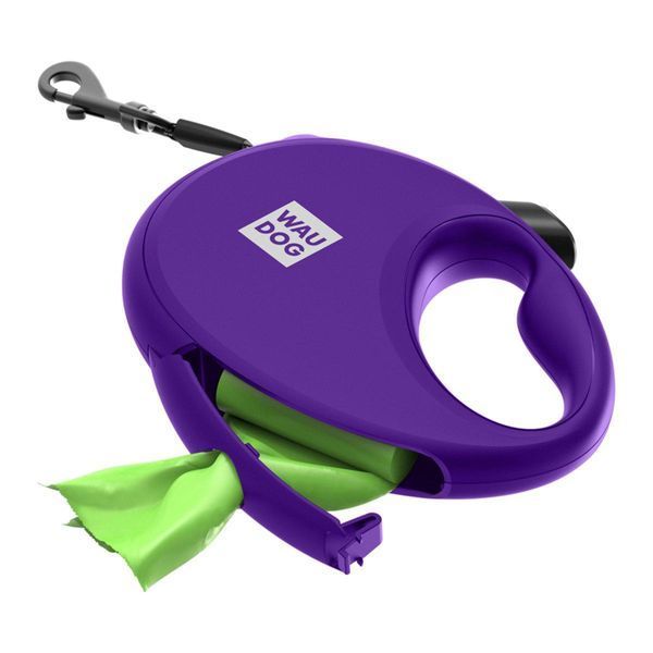 Рулетка с контейнером для пакетов WAUDOG R-leash для собак весом до 12 kg - S (фиолетовая) 26279 фото