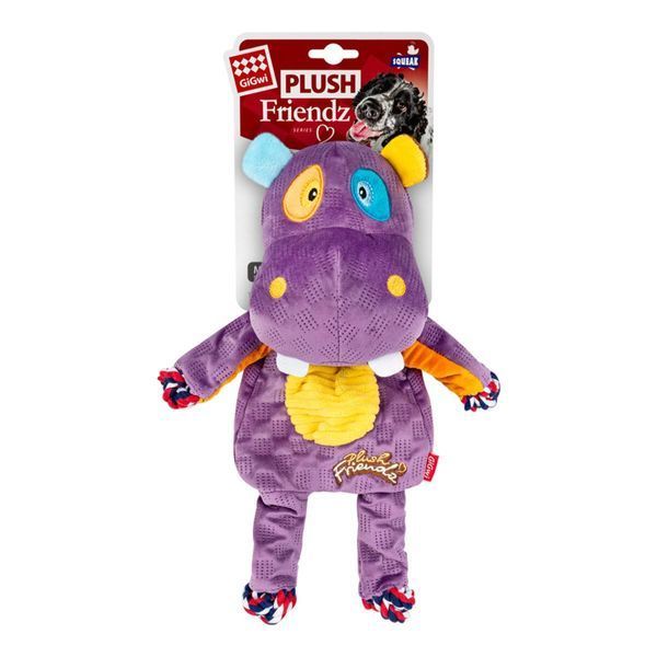 Іграшка для собак - Бегемот з мотузками та пищалкою GiGwi Plush friendz 2255 фото