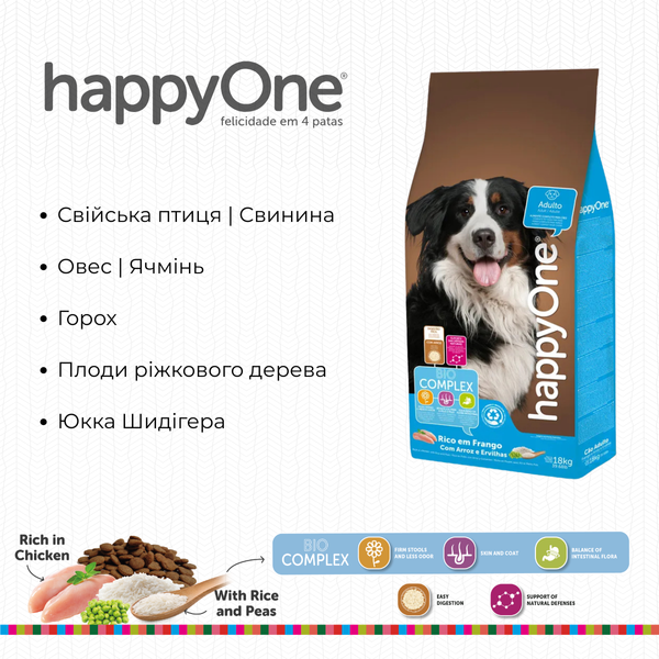 Сухий корм для собак happyOne зі свійською птицею та вівсом 18 kg 5600760440020 фото