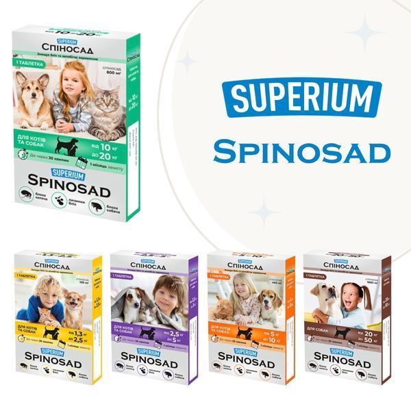SUPERIUM Spinosad flea treatment tablets for cats and dogs in five weight ranges