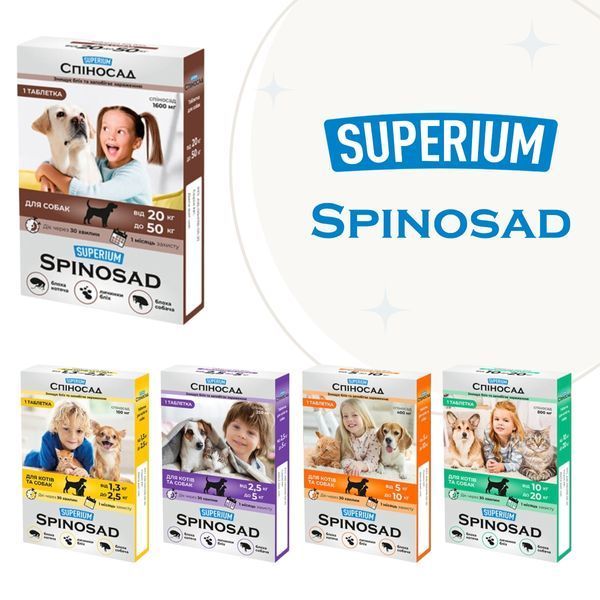 SUPERIUM Spinosad flea treatment tablets for cats and dogs in five weight ranges