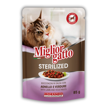 Беззернові консерви для стерилізованих котів Migliorgatto Sterilized ягня з овочами шматочки в соусі 85 g 01472 фото