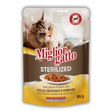 Беззернові консерви для стерилізованих котів Migliorgatto Sterilized курка та індичка шматочки в соусі 85 g 01474 фото