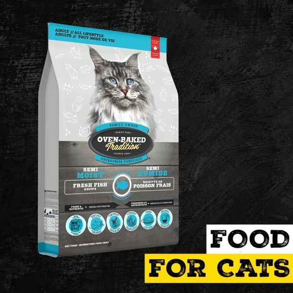Oven-Baked Tradition Semi-Moist Cat Fish 1.36 kg cat food package with Food for Cats graphic