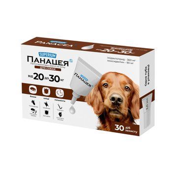 SUPERIUM Panacea antiparasitic spot-on drops for dogs weighing 20&ndash;30 kg &ndash; brown packaging with Golden Retriever