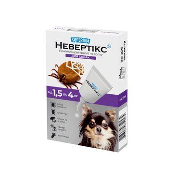 SUPERIUM Nevertix anti-tick spot-on drops for dogs weighing 1.5&ndash;4 kg &ndash; purple packaging with Chihuahua