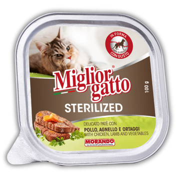 Беззерновые консервы для стерилизованных кошек Migliorgatto Sterilized с курицей ягнёнком и овощами 100 g 01452 фото