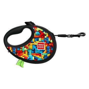Рулетка з контейнером для пакетів WAUDOG R-leash для собак вагою до 40 kg - L (5 м) "Блоки" 257-4056 фото