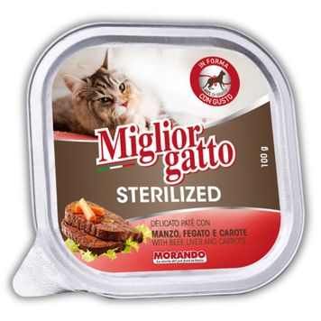 Беззерновые консервы для стерилизованных кошек Migliorgatto Sterilized говядина печень морковь 100 g 01453 фото