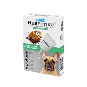 SUPERIUM Nevertix anti-tick spot-on drops for dogs weighing 10&ndash;20 kg &ndash; green packaging with French Bulldog
