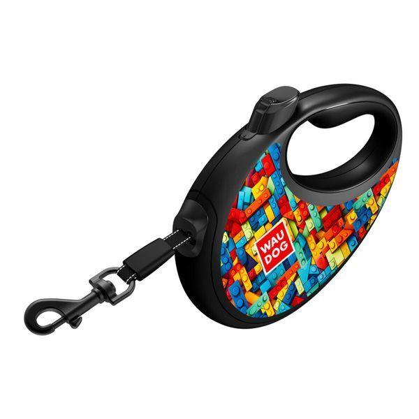 Рулетка с контейнером для пакетов WAUDOG R-leash для собак весом до 40 kg - L (5 м) "Блоки" 257-4056 фото
