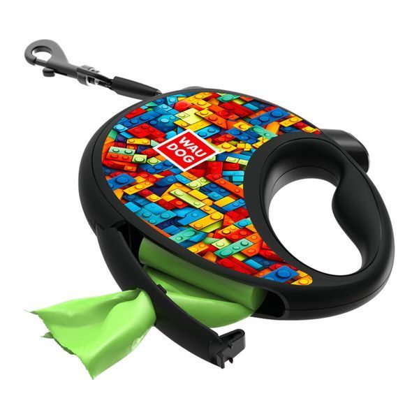 Рулетка с контейнером для пакетов WAUDOG R-leash для собак весом до 40 kg - L (5 м) "Блоки" 257-4056 фото