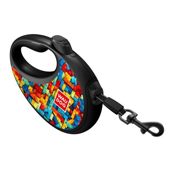 Рулетка с контейнером для пакетов WAUDOG R-leash для собак весом до 40 kg - L (5 м) "Блоки" 257-4056 фото