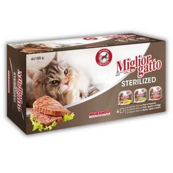 Консервы для кошек Migliorgatto Sterilized курица прошутто 2 шт + курица ягнёнок 2 шт + говядина 2 шт (6 шт*100 g) 01457 фото