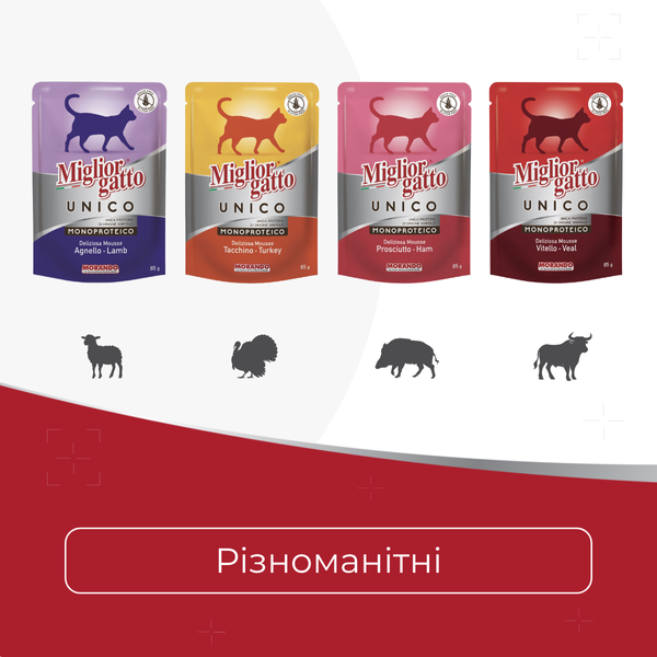 Вологий корм для котів Morando Migliorgatto UNICO мус з прошуто 85 g 01433 фото