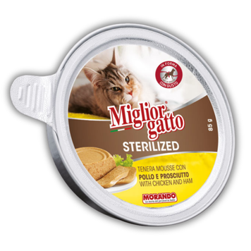 Беззерновые консервы для стерилизованных кошек Migliorgatto Sterilized мусс с курицей и прошутто 85 g 01460 фото