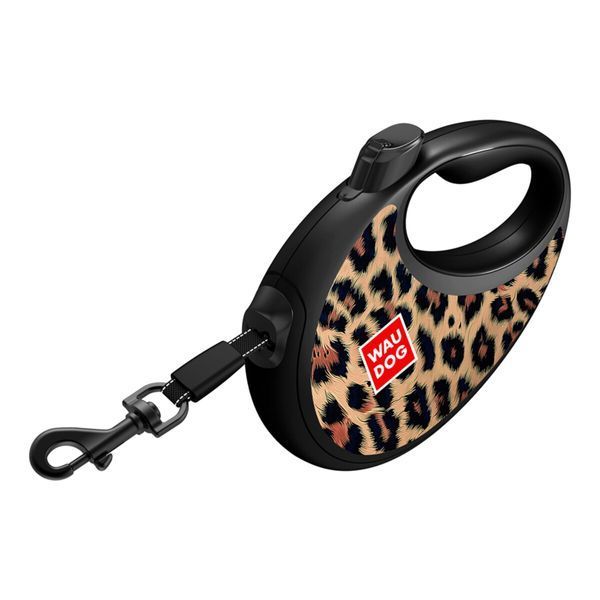 Рулетка з контейнером для пакетів WAUDOG R-leash для собак вагою до 12 kg - S (3 м) "Леопард" 255-4066 фото