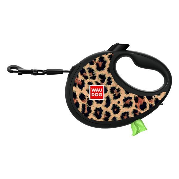 Рулетка з контейнером для пакетів WAUDOG R-leash для собак вагою до 12 kg - S (3 м) "Леопард" 255-4066 фото