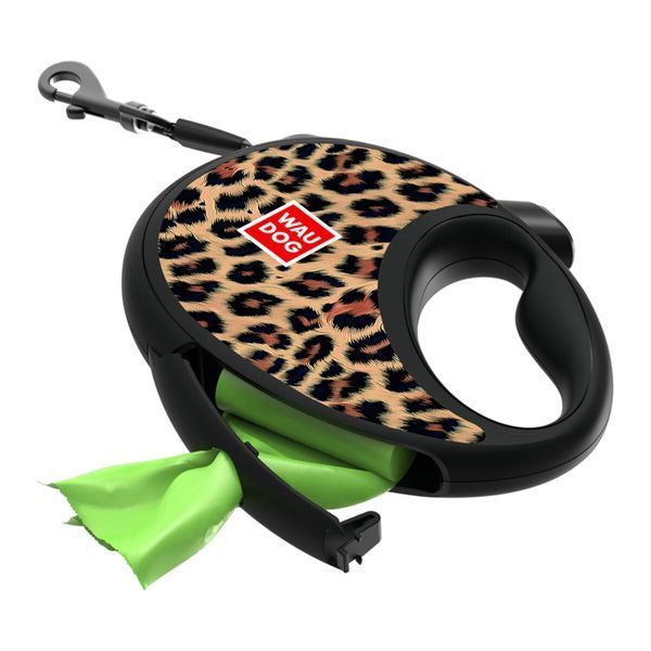 Рулетка з контейнером для пакетів WAUDOG R-leash для собак вагою до 12 kg - S (3 м) "Леопард" 255-4066 фото