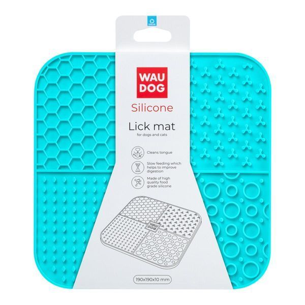 Килимок для злизування і повільного харчування WAUDOG Silicone блакитний (квадратний) 23522 фото