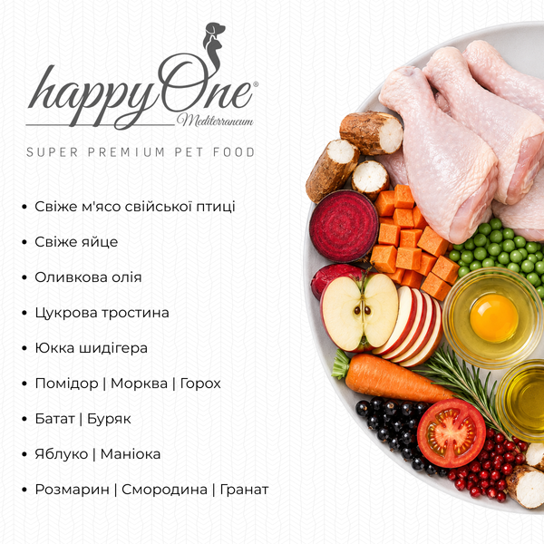 Сухий корм для котів happyOne Mediterraneum зі свійською птицею 2 kg 5600758049792 фото